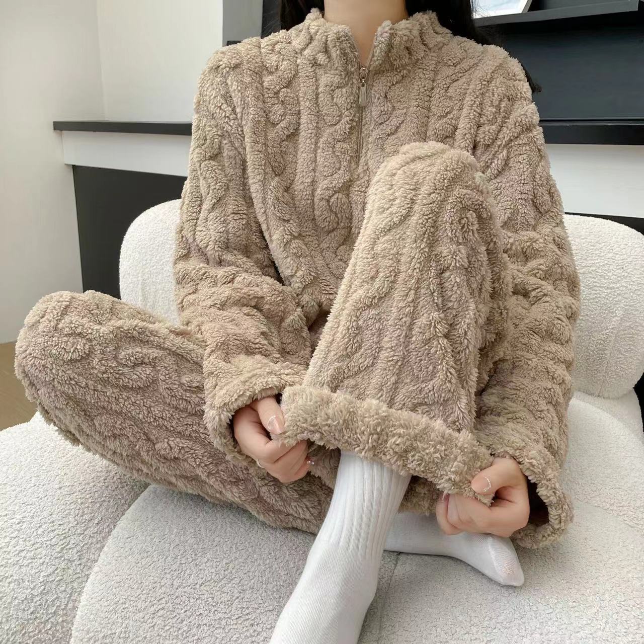 Winter Warm Pajamas For Women Coral Fleece Pajamas Sleepwear 2 Piece Loungewear