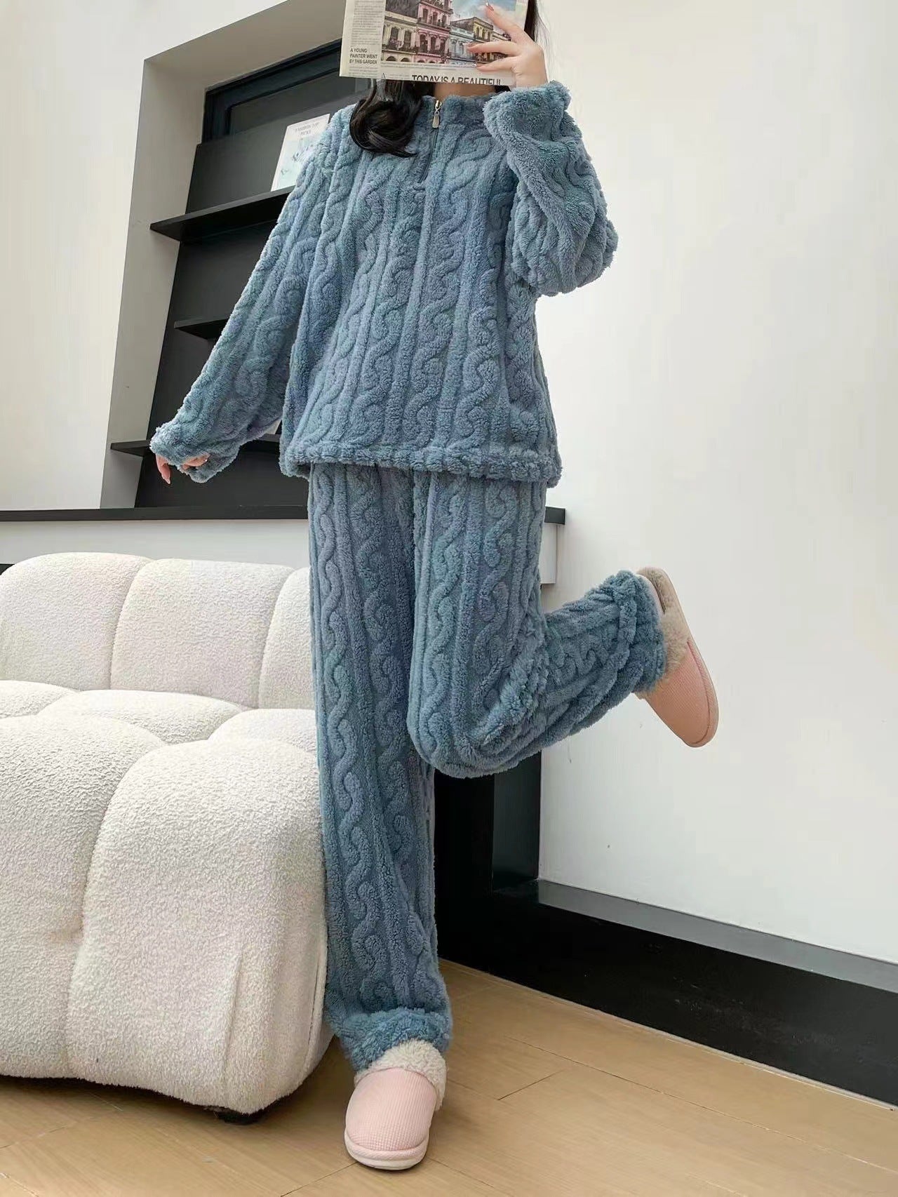 Winter Warm Pajamas For Women Coral Fleece Pajamas Sleepwear 2 Piece Loungewear